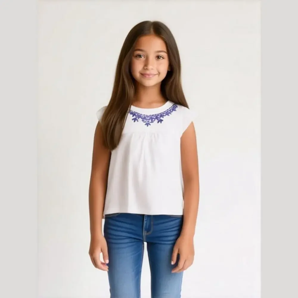 Gymboree Girls Top Size 5 Floral‎ Embroidered Blue White Desert Dreams NEW